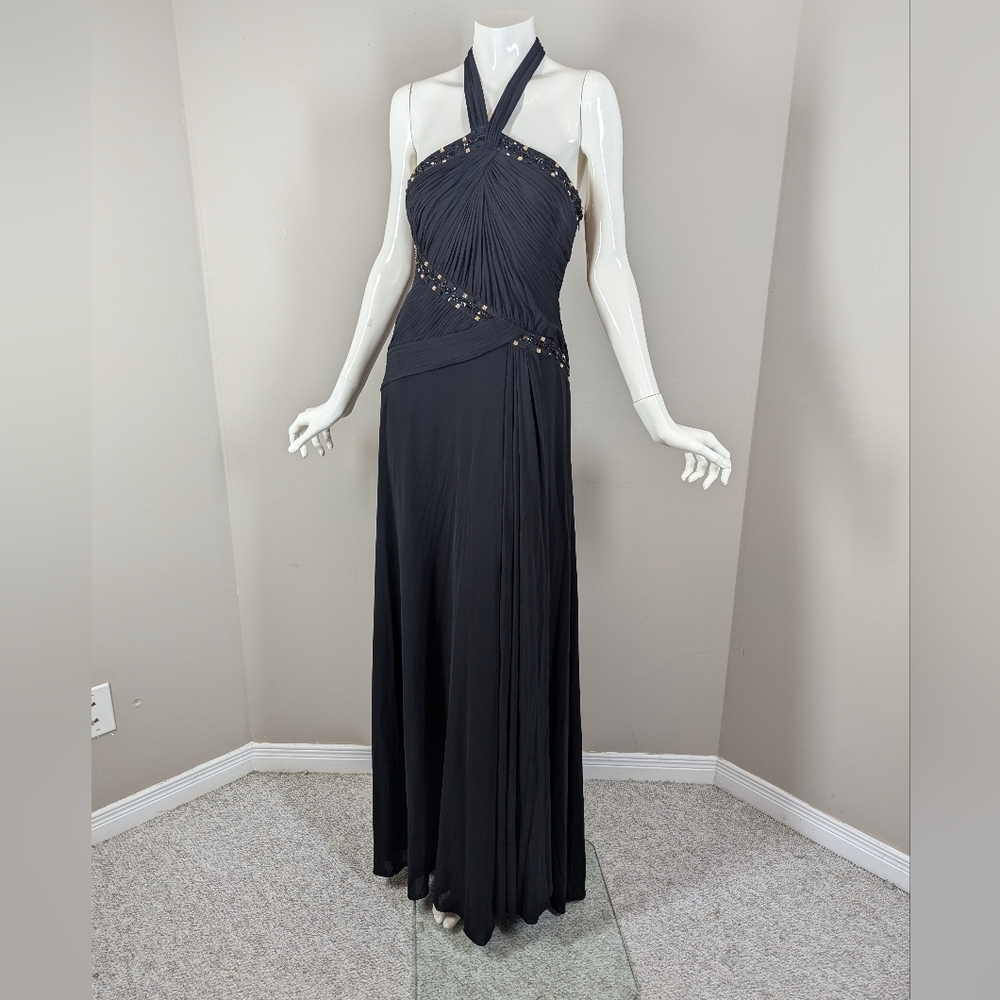 BCBG Max Azria Black Beaded Halter Gown Formal Prom Gala Evening Dress 2